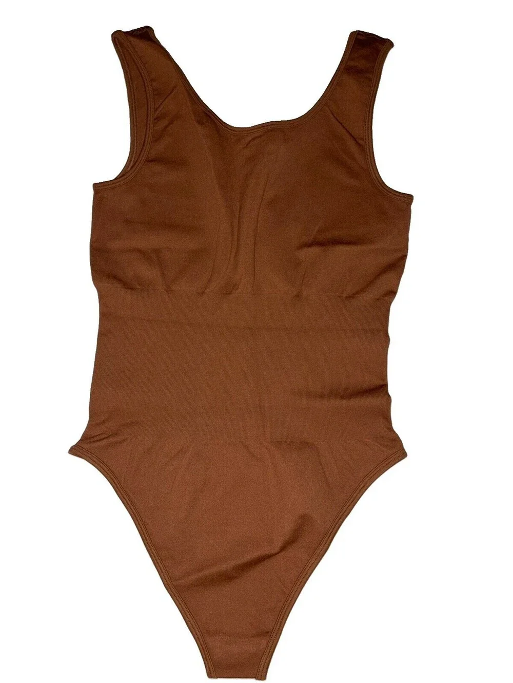 OQQ Brown Sleeveless Scoop Neck Seamless Bodysuit Size L